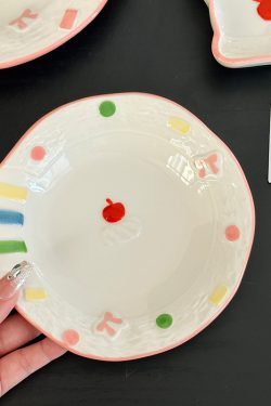 Elegant Ceramic Birthday Cake Bowl and Plate Set - High-Temperature Underglaze Tableware for Home Use