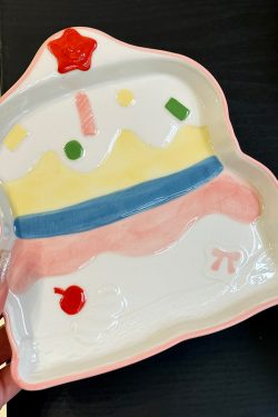 Elegant Ceramic Birthday Cake Bowl and Plate Set - High-Temperature Underglaze Tableware for Home Use