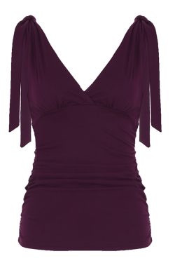 Elegant Charm Purple Low-Cut Pleated Vest for Women - Retro Waist-Defining Bust Tie French Style Top