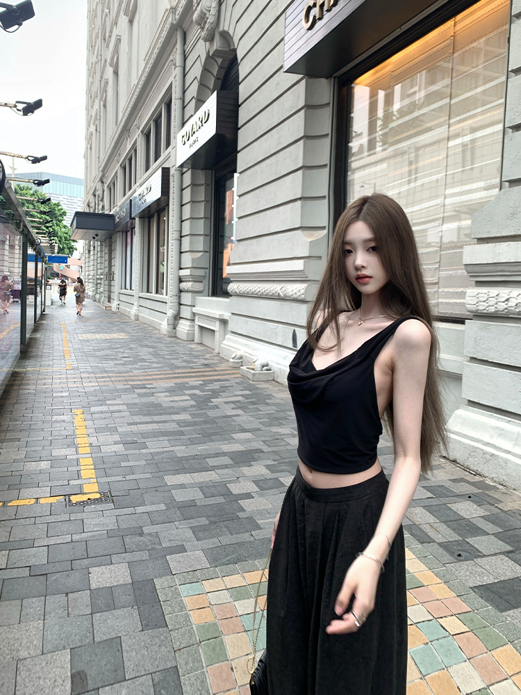 Elegant Drape Neck Backless Sleeveless Top for Women - Summer French Style Blouse, Chic Evening Wear, Perfect for Dinner Parties Elegant Drape Neck Backless Sleeveless Top for Women - Summer French Style Blouse, Chic Evening Wear, Perfect for Dinner Parties