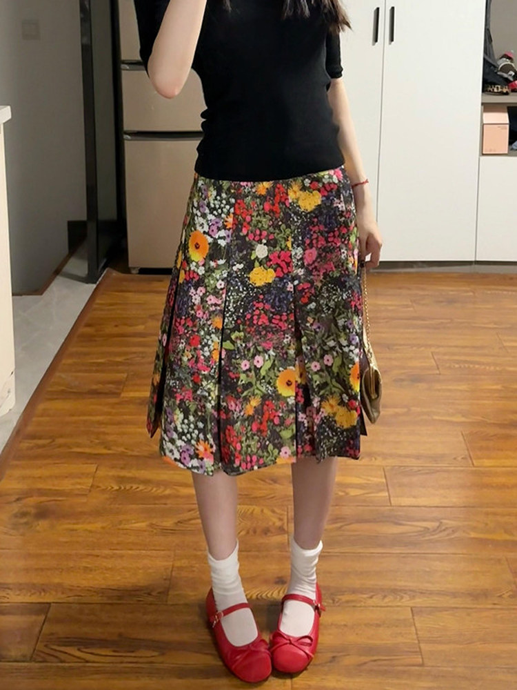 Elegant Floral Print Pleated Midi Skirt Plus Size - American Retro High-End Summer 2025 Women's Fashion Elegant Floral Print Pleated Midi Skirt Plus Size - American Retro High-End Summer 2025 Women's Fashion