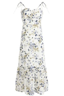 Elegant Floral Spaghetti Strap Long White Dress - French Style Summer Vacation 2025 Women's Fashion