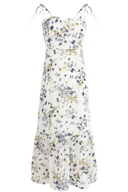 Elegant Floral Spaghetti Strap Long White Dress - French Style Summer Vacation 2025 Women's Fashion