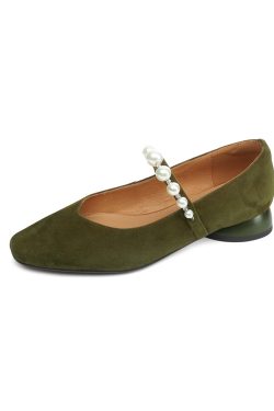 Elegant French Square-Toe Pearl Strap Mary Jane Shoes - Italian Style Shallow Mouth Flats for Chic Fashion Looks