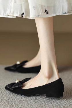Elegant French-Style High Heels for Women - Pearl Bow, Pointed Toe, Shallow Mouth, Fairy Aesthetic, Chic Evening Footwear