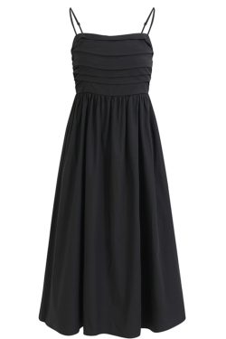 Elegant Goddess Long Black Dress - French Style Vacation Sling Dress for Summer 2025 Women's Fashion
