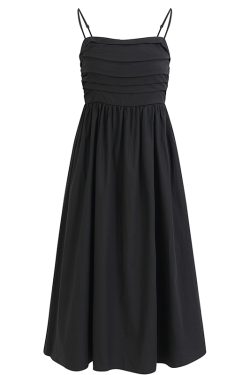 Elegant Goddess Long Black Dress - French Style Vacation Sling Dress for Summer 2025 Women's Fashion