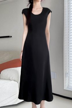 Elegant Heavy Satin Diagonal Cut U-Neck Short Sleeve Dress for Women – Summer 2025 Slim Commuter Style, Chic Evening Wear