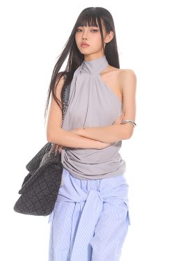 Elegant High-End Ribbon Neck Hanging Waist Vest Outerwear Top for Women - 2025 Early Autumn Style, Chic Fashion Essential