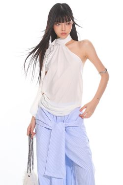 Elegant High-End Ribbon Neck Hanging Waist Vest Outerwear Top for Women - 2025 Early Autumn Style, Chic Fashion Essential