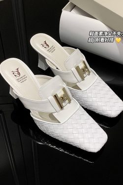 Elegant High-Heeled Open-Toe Sandals for Women - Woven Summer Fashion Half-Slippers, Versatile and Stylish Footwear