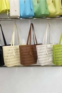 Elegant Hollow Carved Tote Bag - High-End Large Capacity Handbag with Detachable Pouch for Spring/Summer Fashion