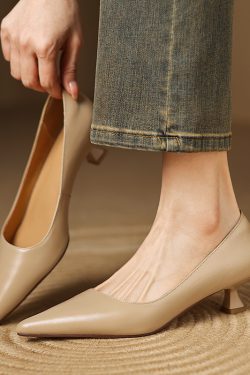 Elegant Minimalist Genuine Leather Pointed Toe Kitten Heel Shoes for Women - Office Professional Commuter Style