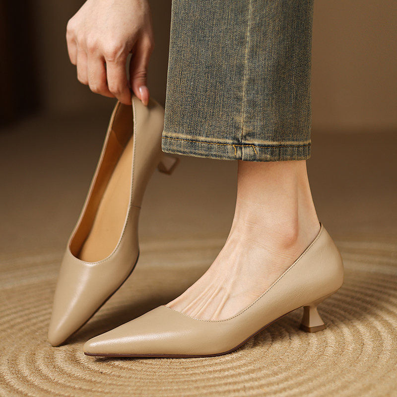 Elegant Minimalist Genuine Leather Pointed Toe Kitten Heel Shoes for Women - Office Professional Commuter Style Elegant Minimalist Genuine Leather Pointed Toe Kitten Heel Shoes for Women - Office Professional Commuter Style