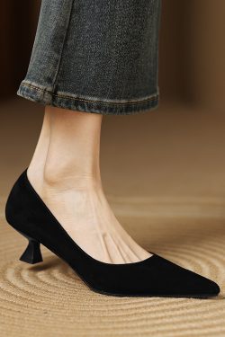 Elegant Minimalist Genuine Leather Pointed Toe Kitten Heel Shoes for Women - Office Professional Commuter Style