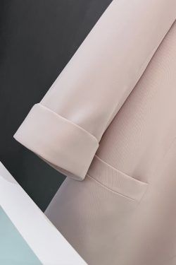 Elegant Nude Pink Blazer Jacket for Women - Thin Summer Style with Three-Quarter Sleeves, Trendy Fashion 2025