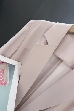 Elegant Nude Pink Blazer Jacket for Women - Thin Summer Style with Three-Quarter Sleeves, Trendy Fashion 2025