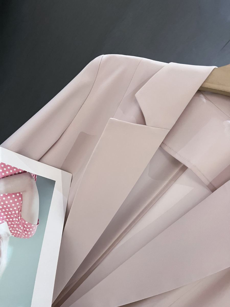 Elegant Nude Pink Blazer Jacket for Women - Thin Summer Style with Three-Quarter Sleeves, Trendy Fashion 2025 Elegant Nude Pink Blazer Jacket for Women - Thin Summer Style with Three-Quarter Sleeves, Trendy Fashion 2025