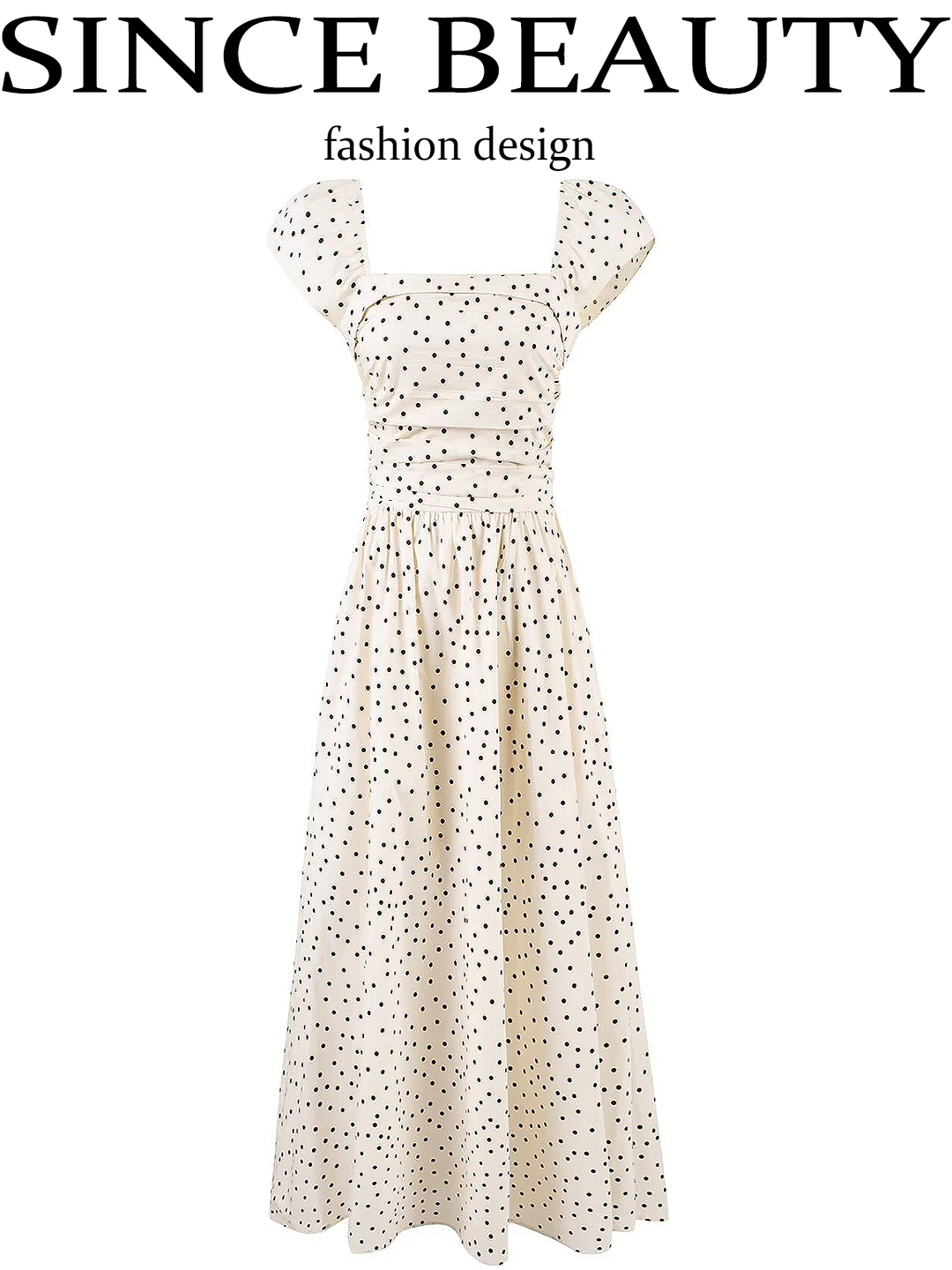 Elegant Off-White Polka Dot Dress for Women - French Style Long Dress, Summer 2025 Fashion, Chic and Sophisticated Look Elegant Off-White Polka Dot Dress for Women - French Style Long Dress, Summer 2025 Fashion, Chic and Sophisticated Look