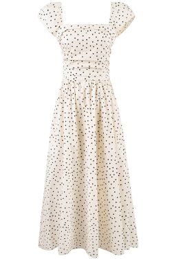 Elegant Off-White Polka Dot Dress for Women - French Style Long Dress, Summer 2025 Fashion, Chic and Sophisticated Look