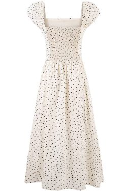 Elegant Off-White Polka Dot Dress for Women - French Style Long Dress, Summer 2025 Fashion, Chic and Sophisticated Look