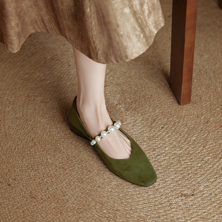 Elegant Pearl Mary Jane Shoes for Women - French Style Suede Square Toe Wedge Heels, Chic Fashion Footwear for Any Occasion Elegant Pearl Mary Jane Shoes for Women - French Style Suede Square Toe Wedge Heels, Chic Fashion Footwear for Any Occasion