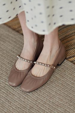 Elegant Pearl Mary Jane Shoes for Women - Retro Artistic Genuine Leather Grandma Style Footwear