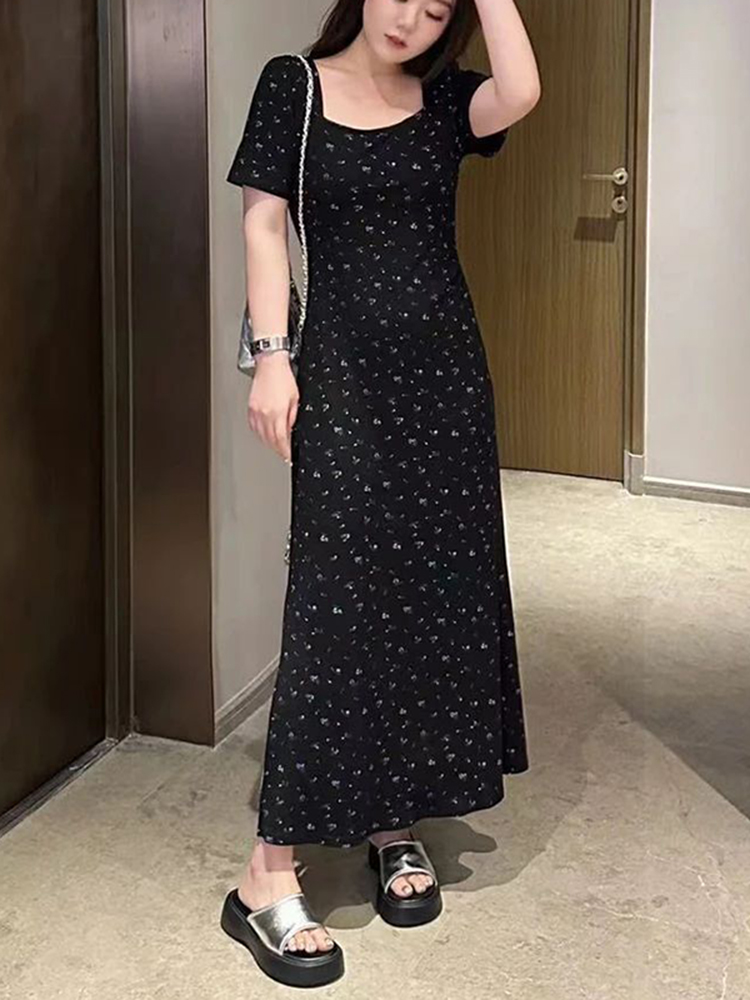 Elegant Plus Size Floral Maxi Dress - French Style, Waist-Cinching Design, Flattering Short Sleeves for Summer Curvy Fashion Elegant Plus Size Floral Maxi Dress - French Style, Waist-Cinching Design, Flattering Short Sleeves for Summer Curvy Fashion