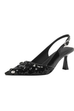 Elegant Pointed-Toe Heeled Sandals for Women with Sequins and Open Back - Italian Style Evening Footwear