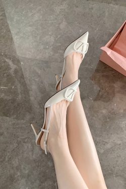 Elegant Pointed Toe High Heels for Women - Sheepskin Thin Heels, French Niche Design, V Family Backless Sandals for Summer