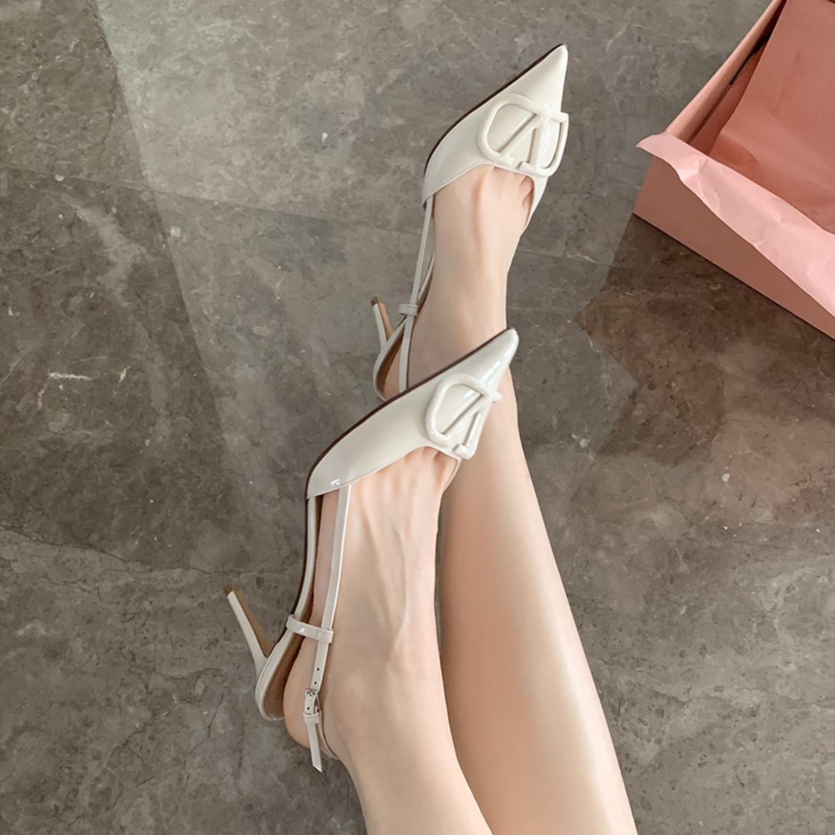 Elegant Pointed Toe High Heels for Women - Sheepskin Thin Heels, French Niche Design, V Family Backless Sandals for Summer Elegant Pointed Toe High Heels for Women - Sheepskin Thin Heels, French Niche Design, V Family Backless Sandals for Summer