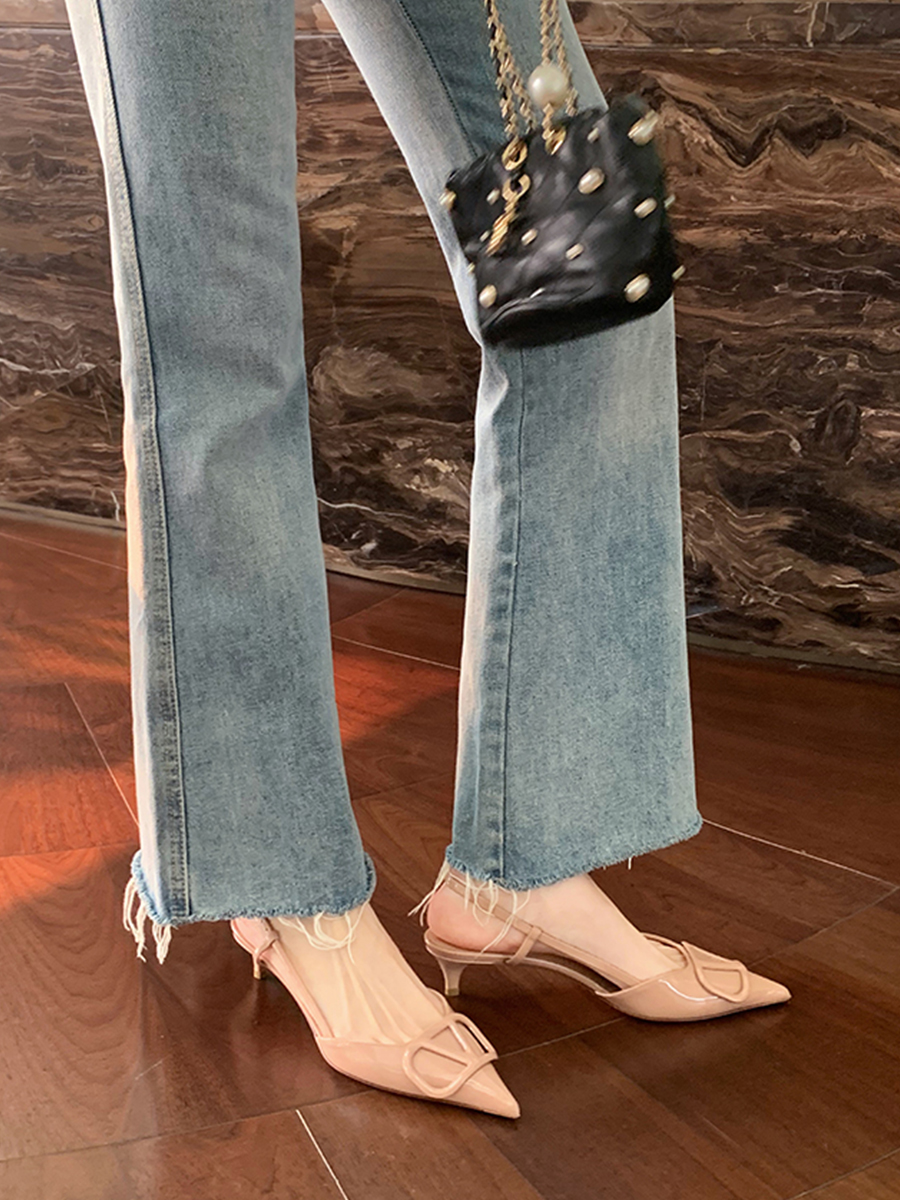 Elegant Pointed Toe High Heels for Women - Sheepskin Thin Heels, French Niche Design, V Family Backless Sandals for Summer Elegant Pointed Toe High Heels for Women - Sheepskin Thin Heels, French Niche Design, V Family Backless Sandals for Summer