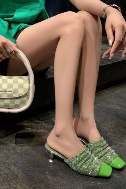 Elegant Rhinestone High-Heeled Sandals for Women - French Style Closed-Toe Half Slippers - Light Luxury Fashion Trend