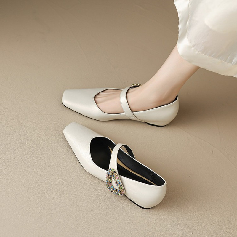 Elegant Rhinestone One-Strap Mary Jane Shoes for Women | Italian Flat Shallow Mouth Versatile Footwear Elegant Rhinestone One-Strap Mary Jane Shoes for Women | Italian Flat Shallow Mouth Versatile Footwear