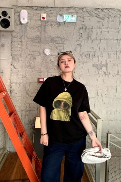 Elegant Round Neck Short Sleeve Dog Print T-Shirt for Women - Versatile Spring/Summer Fashion Top, Perfect for Casual 90s Y2K Style