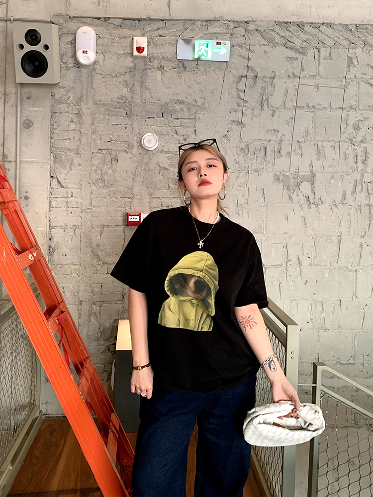 Elegant Round Neck Short Sleeve Dog Print T-Shirt for Women - Versatile Spring/Summer Fashion Top, Perfect for Casual 90s Y2K Style Elegant Round Neck Short Sleeve Dog Print T-Shirt for Women - Versatile Spring/Summer Fashion Top, Perfect for Casual 90s Y2K Style