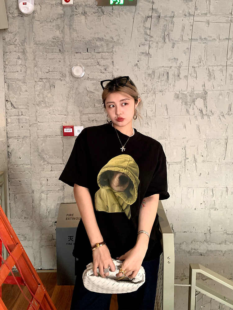 Elegant Round Neck Short Sleeve Dog Print T-Shirt for Women - Versatile Spring/Summer Fashion Top, Perfect for Casual 90s Y2K Style Elegant Round Neck Short Sleeve Dog Print T-Shirt for Women - Versatile Spring/Summer Fashion Top, Perfect for Casual 90s Y2K Style