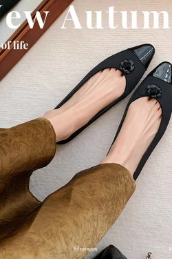 Elegant Satin Pointed Flat Shoes for Women - Fashionable Small Fragrant Camellia Design, Perfect for 90s and Y2K Styles