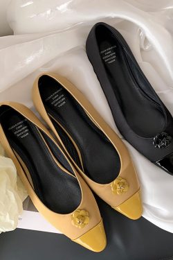 Elegant Satin Pointed Flat Shoes for Women - Fashionable Small Fragrant Camellia Design, Perfect for 90s and Y2K Styles