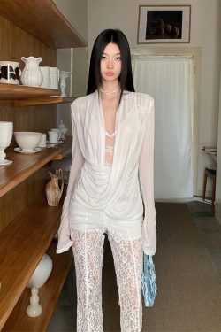 Elegant Sexy Crossed Drape Neck Lace Spliced Top for Women - Early Autumn Fashion