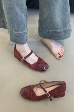 Elegant Sheepskin Square Toe Mary Jane Shoes for Women - French Style High-Heeled Chunky Heel Flats in Gentle Fairy Aesthetic