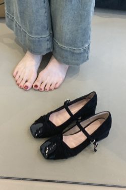 Elegant Sheepskin Square Toe Mary Jane Shoes for Women - French Style High-Heeled Chunky Heel Flats in Gentle Fairy Aesthetic