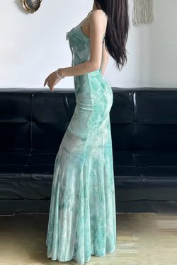 Elegant Sparkling Blue Fish Tail Long Dress for Women - Strapless & Spaghetti Strap, Waist-Cinching, Body-Shaping, Y2K Style