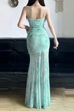 Elegant Sparkling Blue Fish Tail Long Dress for Women - Strapless & Spaghetti Strap, Waist-Cinching, Body-Shaping, Y2K Style