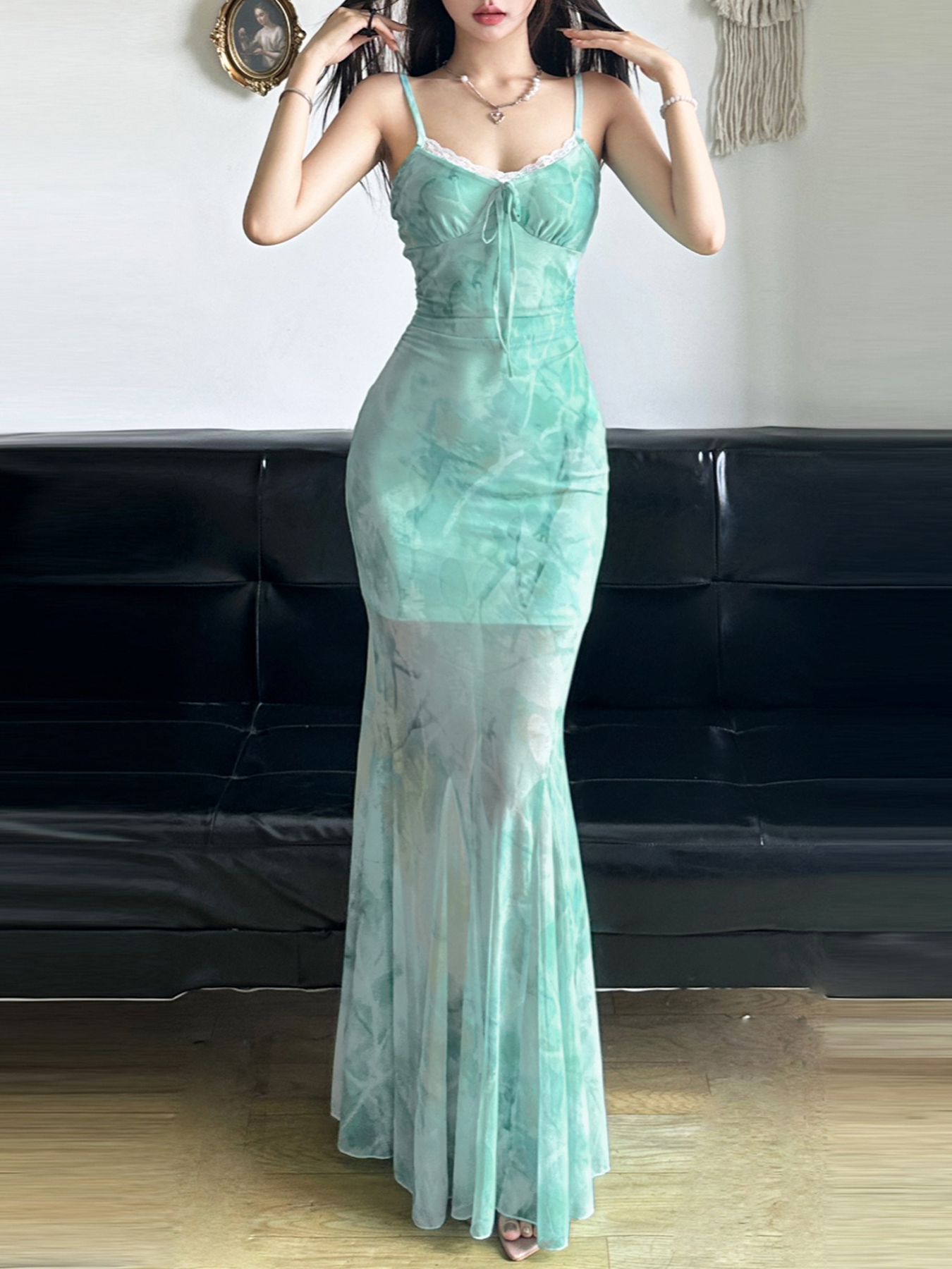 Elegant Sparkling Blue Fish Tail Long Dress for Women - Strapless & Spaghetti Strap, Waist-Cinching, Body-Shaping, Y2K Style Elegant Sparkling Blue Fish Tail Long Dress for Women - Strapless & Spaghetti Strap, Waist-Cinching, Body-Shaping, Y2K Style