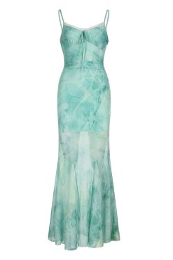 Elegant Sparkling Blue Fish Tail Long Dress for Women - Strapless & Spaghetti Strap, Waist-Cinching, Body-Shaping, Y2K Style