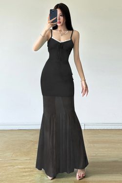 Elegant Sparkling Blue Fish Tail Long Dress for Women - Strapless & Spaghetti Strap, Waist-Cinching, Body-Shaping, Y2K Style