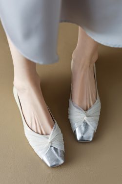 Elegant Square-Toe Flat Shoes for Women - French Artistic Color-Blocking Design in Genuine Leather and Mesh for Spring Style