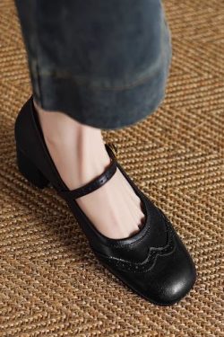 Elegant Square-Toed High-Heeled Mary Janes for Women - Chunky Heel, Shallow Mouth, Italian Style, High-Quality Fashion Footwear