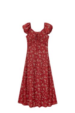 Elegant V-neck Floral Tea Break Dress - Slimming Waist-Defined Design, French Romantic Style, Yellow, Perfect for 90s & Y2K Fashion